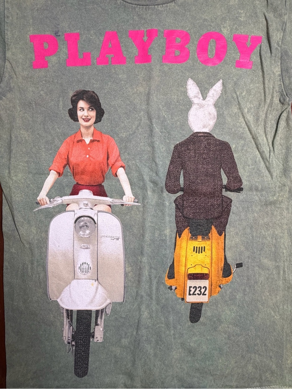 Playboy Vintage Style Graphic Tee Small Y2K Retro Scooter Acid Wash Grunge - Picture 3 of 4